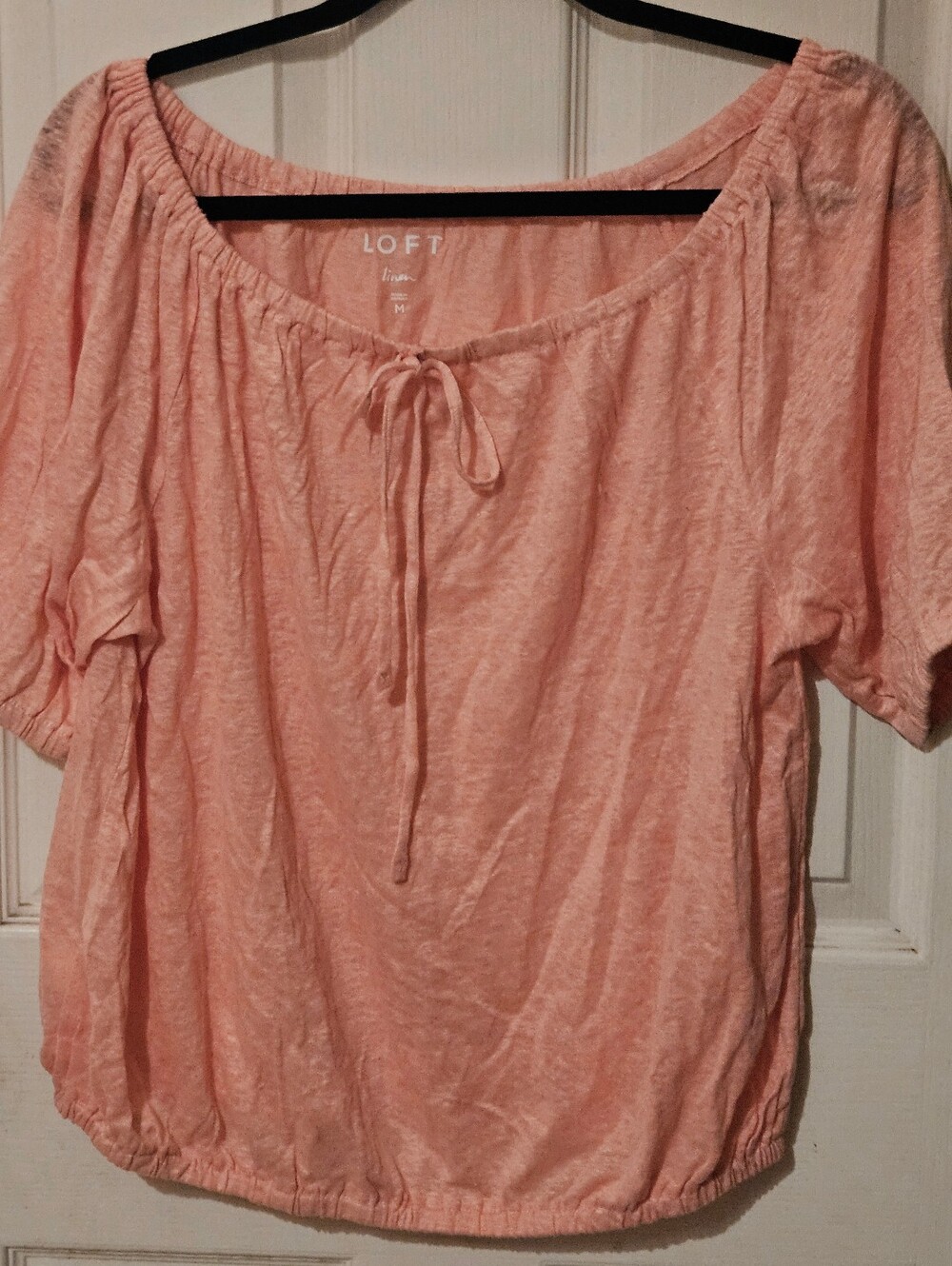 LOFT Peach Tie-Neck Peasant Top